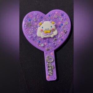 Purple Heart-Shaped Hand Mirror with Cute Character